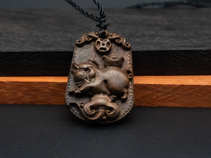 pig pendant necklace,wood pendant,engraved jewelry,zodiac necklace,year of pig,engraved necklace,pendant necklace,animal Necklace