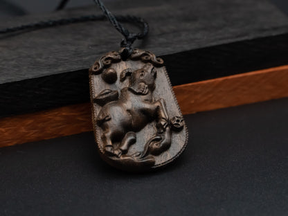 ox pendant necklace,wood pendant,engraved necklace,zodiac necklace,year of ox,pendant necklace,animal Necklace,exotic wood necklace