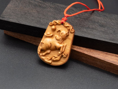 ox pendant necklace,wood pendant,engraved necklace,zodiac necklace,year of ox,pendant necklace,animal Necklace,exotic wood necklace