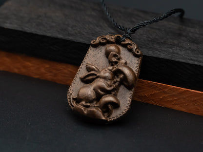 wood pendant,rabbit pendant,engraved necklace,birthday gift,year of the rabbit,carve rabbit pendant,carve  wood necklace,Zodiac