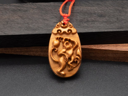 wood pendant,engraved necklace,zodiac necklace,year of monkey,pendant necklace,animal Necklace,exotic wood necklace