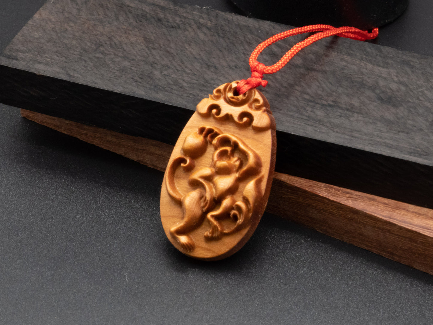 wood pendant,engraved necklace,zodiac necklace,year of monkey,pendant necklace,animal Necklace,exotic wood necklace