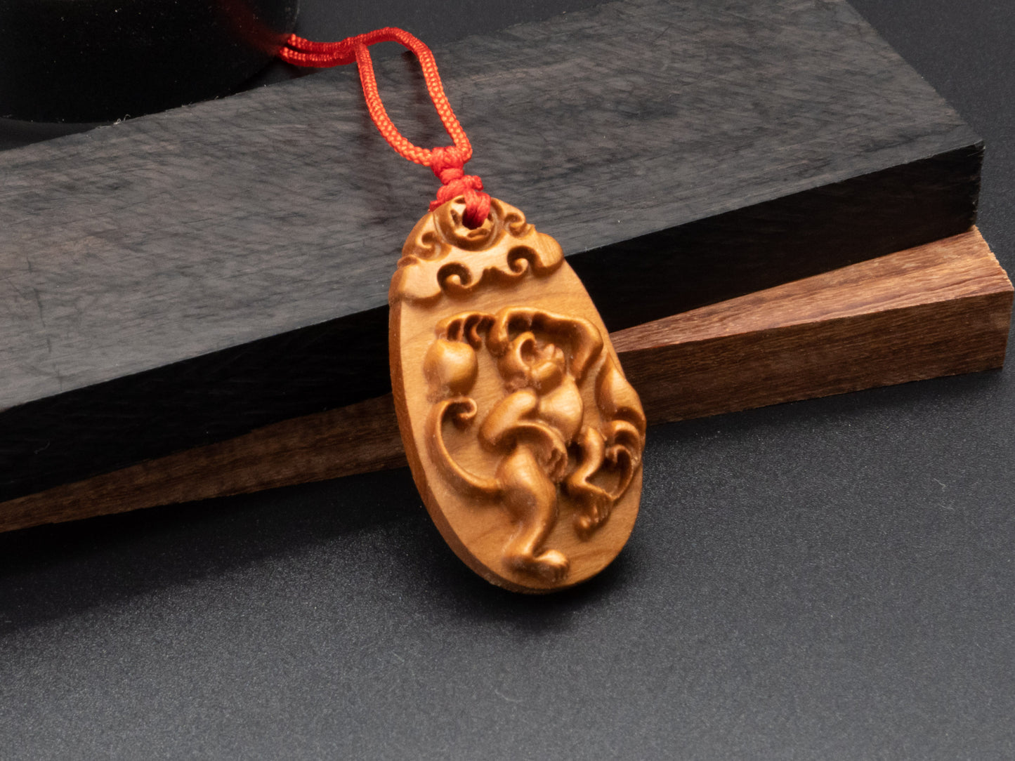 wood pendant,engraved necklace,zodiac necklace,year of monkey,pendant necklace,animal Necklace,exotic wood necklace