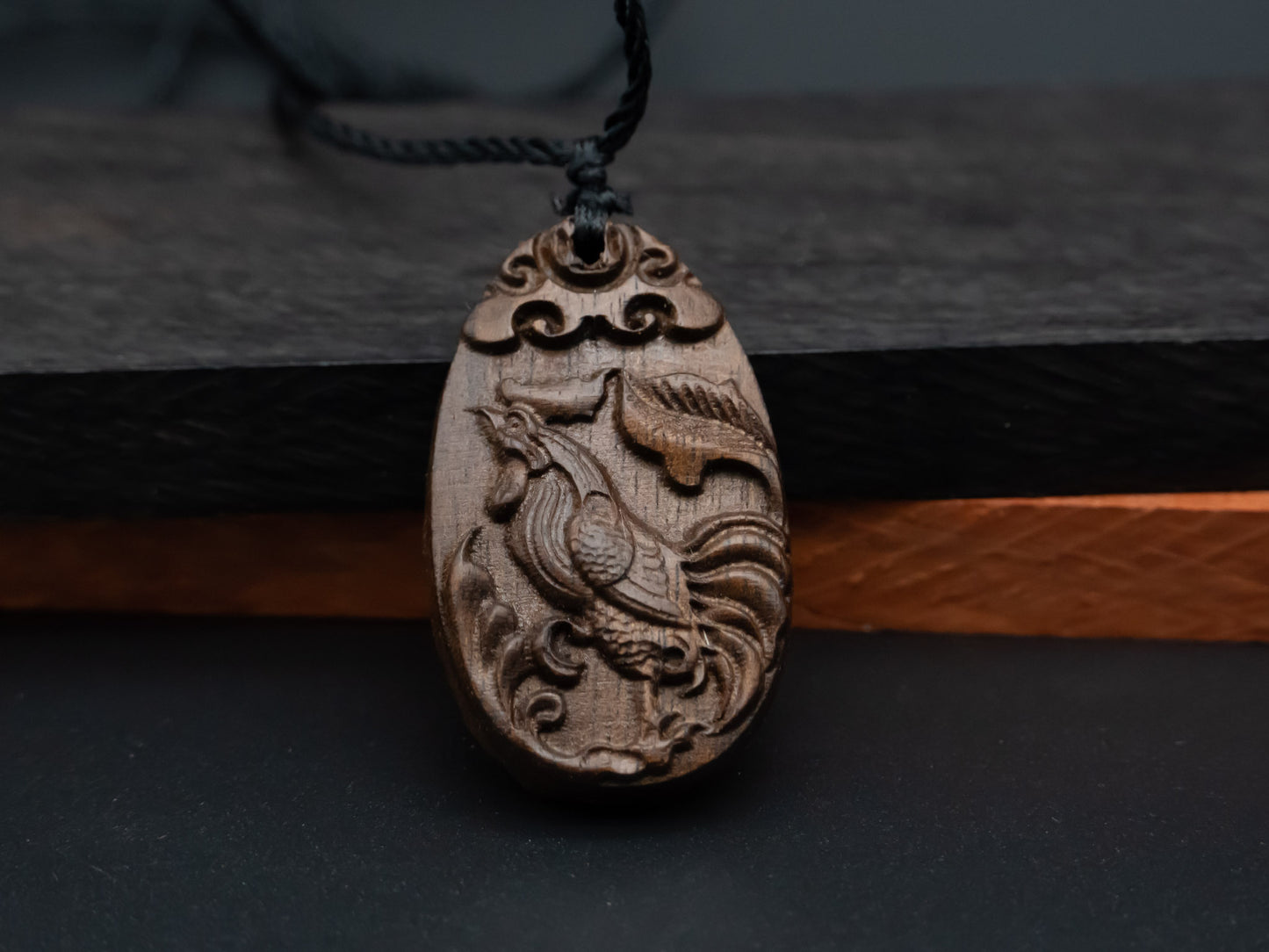 Rooster pendant,zodiac necklace,year of rooster,wood carving,animal Necklace,carve pendant,carve wood,engraved necklace,