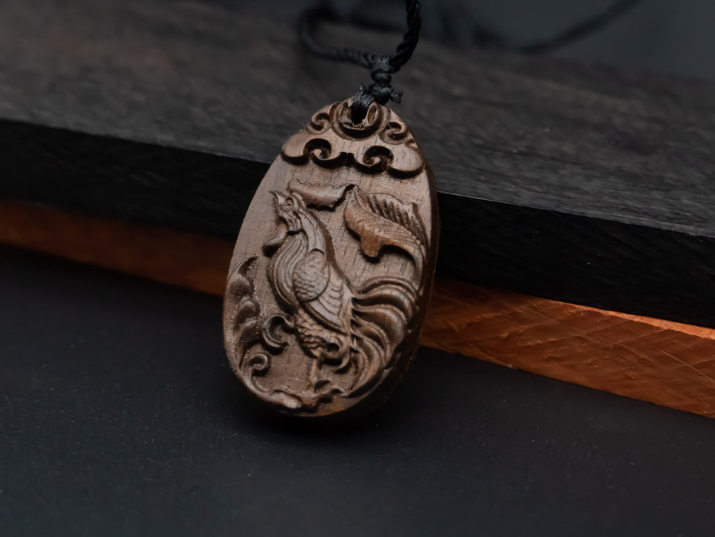 Rooster pendant,zodiac necklace,year of rooster,wood carving,animal Necklace,carve pendant,carve wood,engraved necklace,