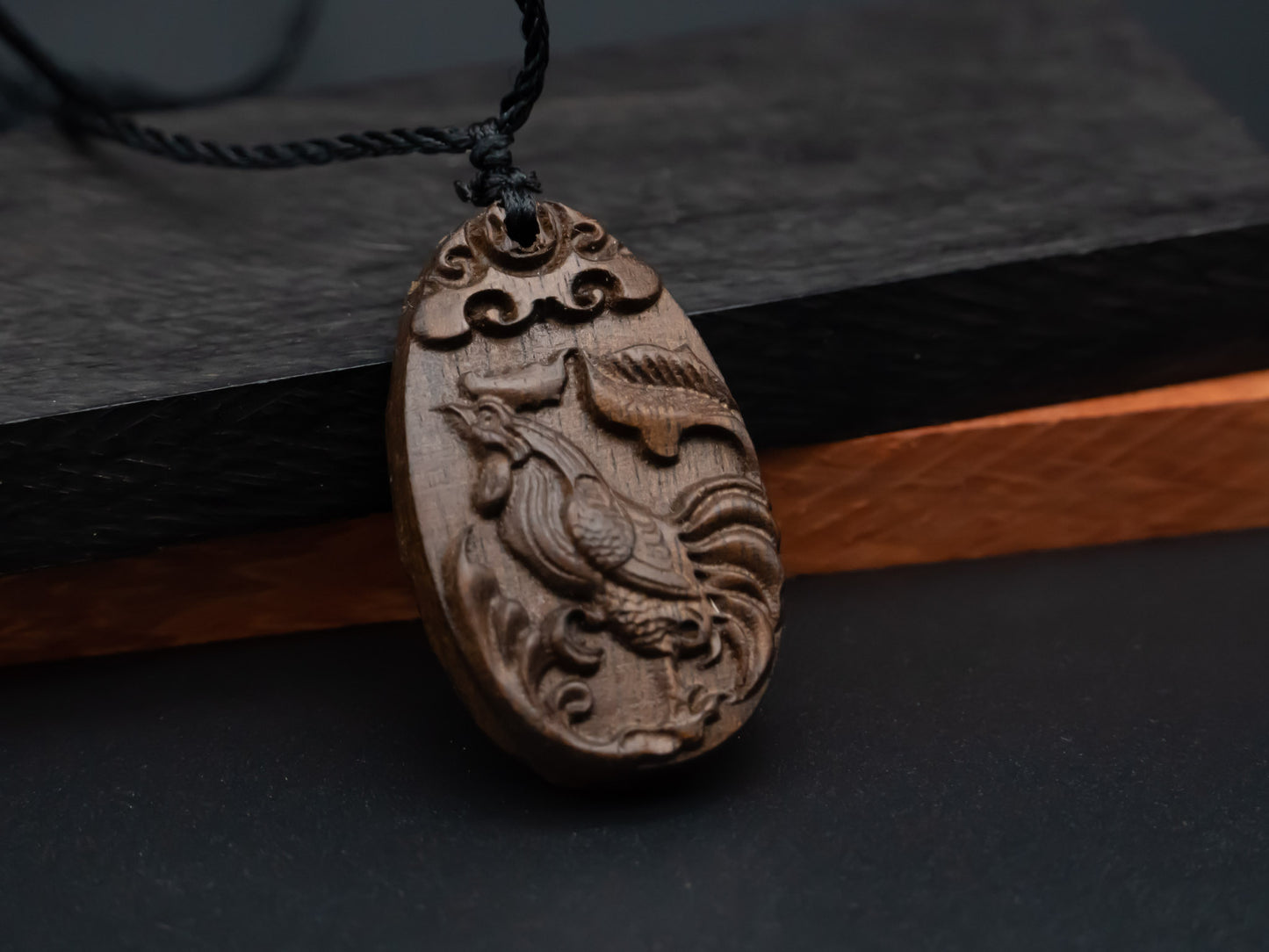 Rooster pendant,zodiac necklace,year of rooster,wood carving,animal Necklace,carve pendant,carve wood,engraved necklace,