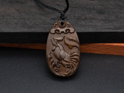 Rooster pendant,zodiac necklace,year of rooster,wood carving,animal Necklace,carve pendant,carve wood,engraved necklace,