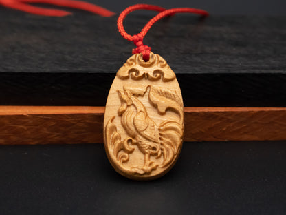 Rooster pendant,zodiac necklace,year of rooster,wood carving,animal Necklace,carve pendant,carve wood,engraved necklace,