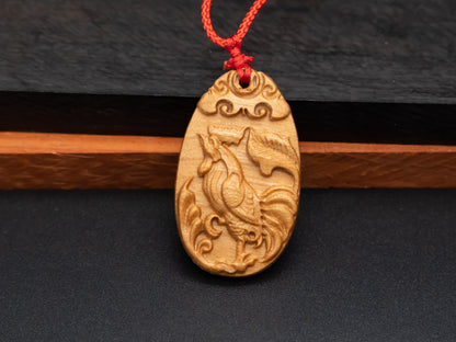 Rooster pendant,zodiac necklace,year of rooster,wood carving,animal Necklace,carve pendant,carve wood,engraved necklace,