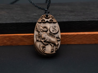 ox pendant necklace,wood pendant,engraved necklace,zodiac necklace,year of ox,pendant necklace,animal Necklace,exotic wood necklace