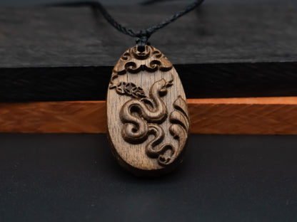 snake pendant,zodiac necklace,year of snake,engraved necklace,pendant necklace,animal Necklace,exotic wood necklace,