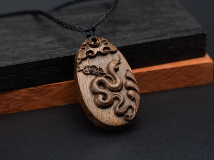 snake pendant,zodiac necklace,year of snake,engraved necklace,pendant necklace,animal Necklace,exotic wood necklace,