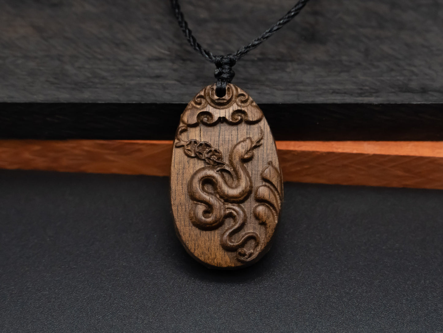 snake pendant,zodiac necklace,year of snake,engraved necklace,pendant necklace,animal Necklace,exotic wood necklace,