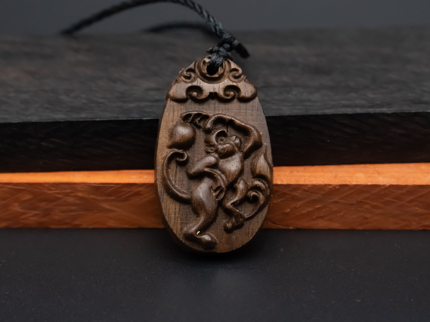 wood pendant,engraved necklace,zodiac necklace,year of monkey,pendant necklace,animal Necklace,exotic wood necklace