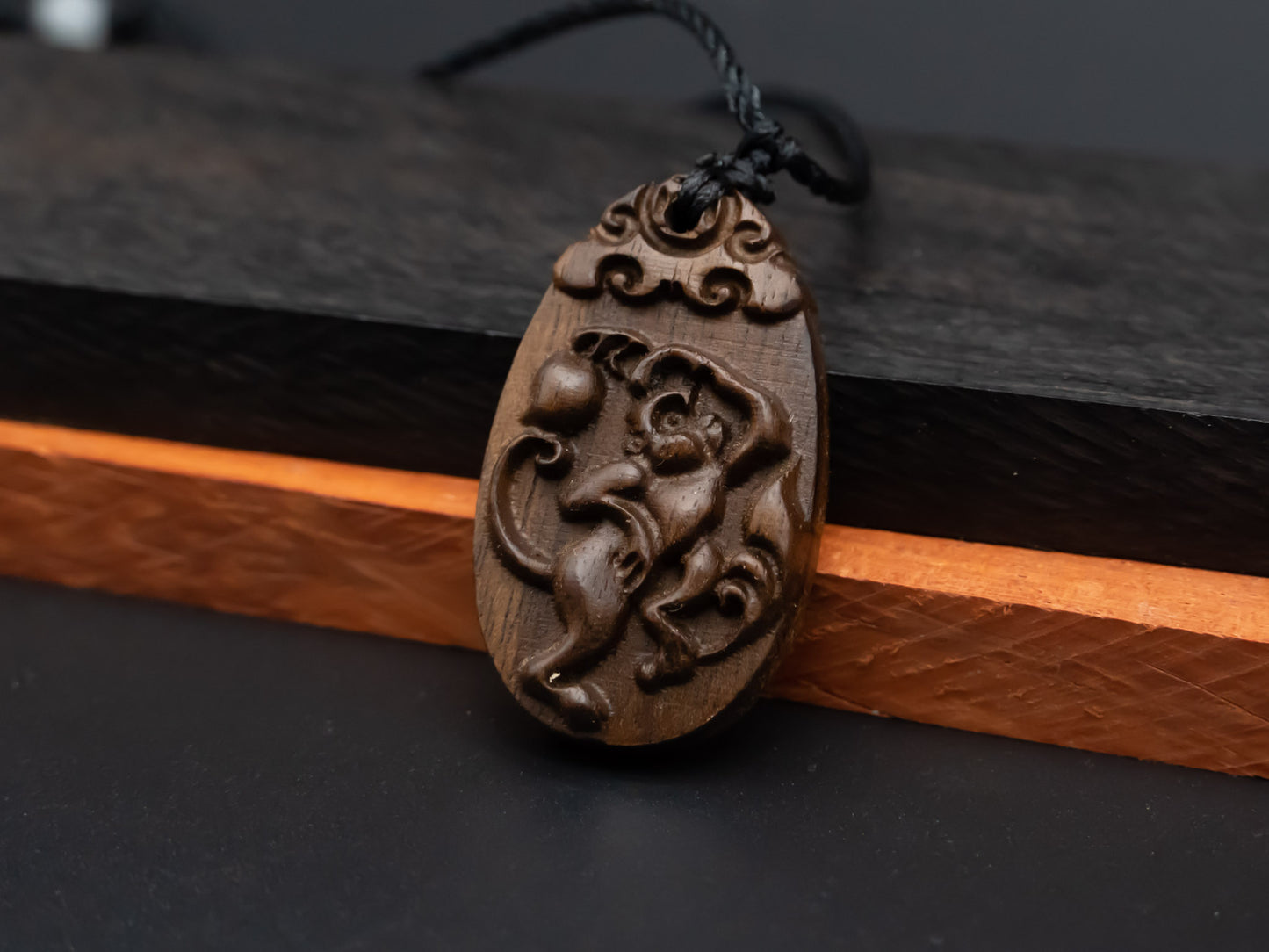 wood pendant,engraved necklace,zodiac necklace,year of monkey,pendant necklace,animal Necklace,exotic wood necklace