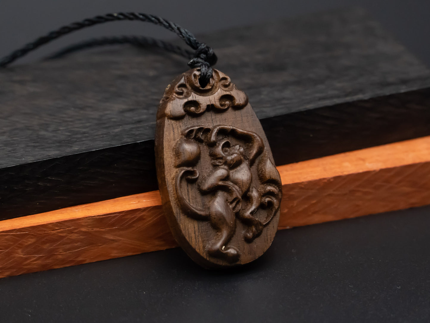 wood pendant,engraved necklace,zodiac necklace,year of monkey,pendant necklace,animal Necklace,exotic wood necklace