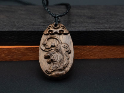 wood pendant,engraved necklace,zodiac necklace,year of tiger,pendant necklace,animal Necklace,exotic wood necklace