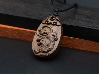 wood pendant,engraved necklace,zodiac necklace,year of tiger,pendant necklace,animal Necklace,exotic wood necklace