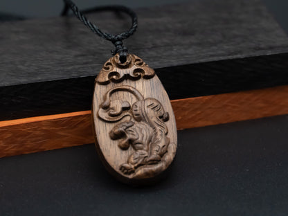 wood pendant,engraved necklace,zodiac necklace,year of tiger,pendant necklace,animal Necklace,exotic wood necklace