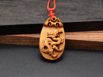 wood pendant,zodiac necklace,year of dragon,engraved necklace,pendant necklace,animal Necklace,exotic wood necklace