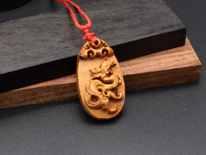 wood pendant,zodiac necklace,year of dragon,engraved necklace,pendant necklace,animal Necklace,exotic wood necklace