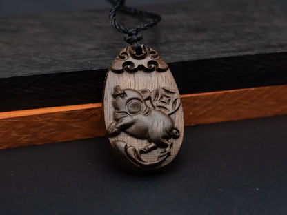 Pig pendant necklace,wood pendant,carve jewelry,zodiac necklace,year of pig,engraved necklace,pendant necklace,animal Necklace