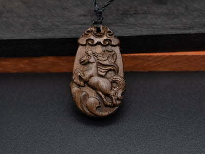 wood pendant,zodiac necklace,year of horse,engraved necklace,pendant necklace,animal Necklace,wood pendant