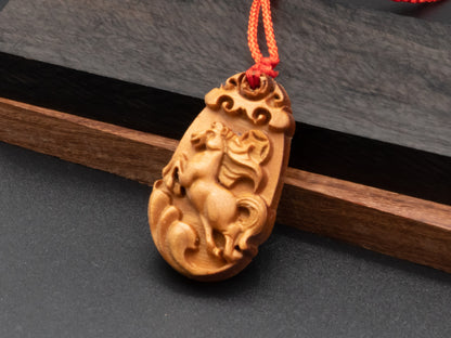 wood pendant,zodiac necklace,year of horse,engraved necklace,pendant necklace,animal Necklace,wood pendant