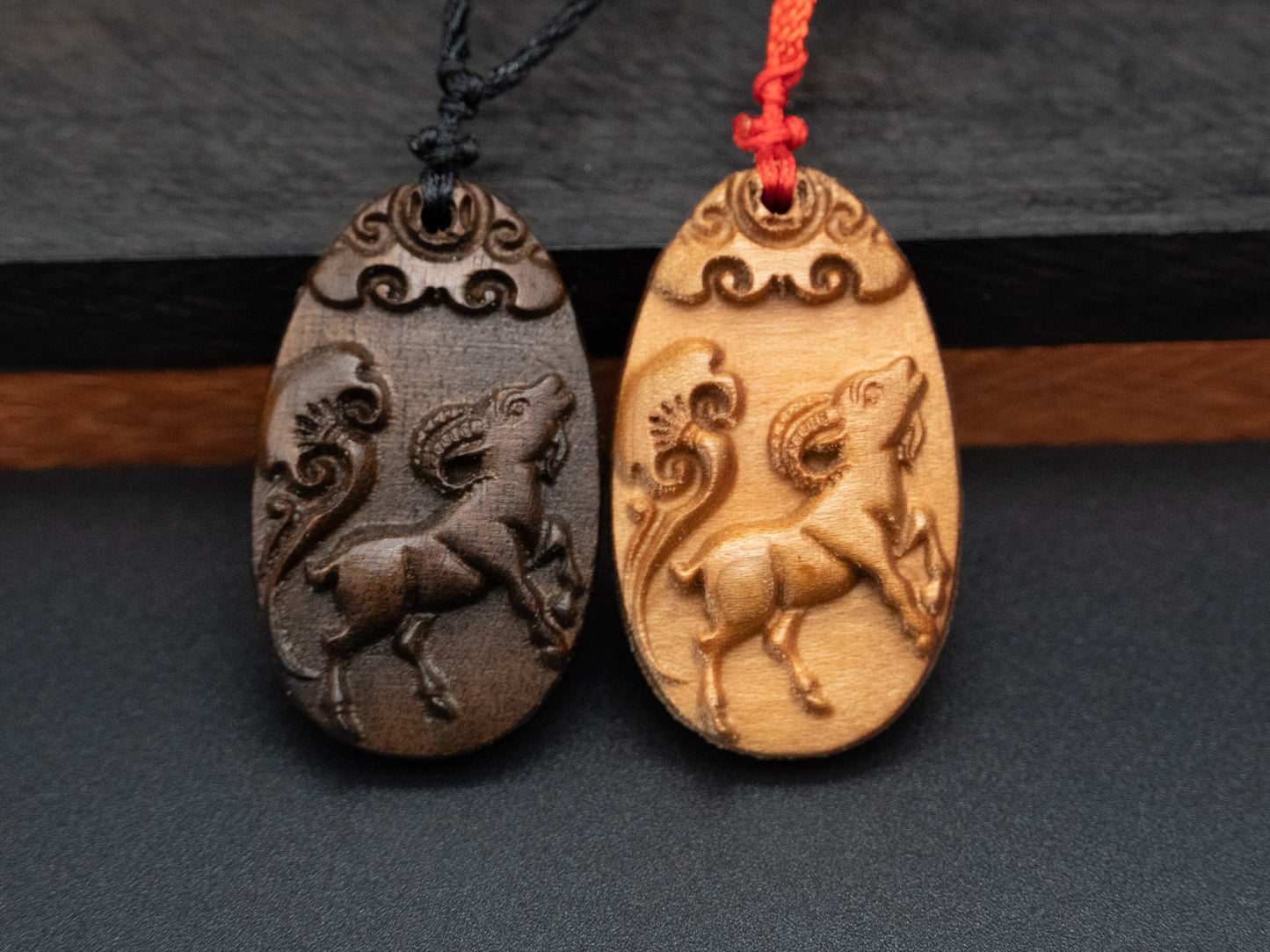 wood pendant,zodiac necklace,year of goat,engraved necklace,pendant necklace,animal Necklace,exotic wood necklace