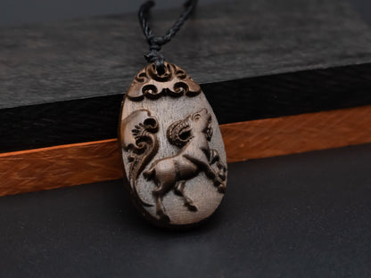 wood pendant,zodiac necklace,year of goat,engraved necklace,pendant necklace,animal Necklace,exotic wood necklace