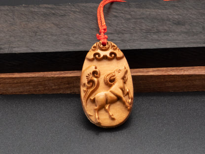 wood pendant,zodiac necklace,year of goat,engraved necklace,pendant necklace,animal Necklace,exotic wood necklace