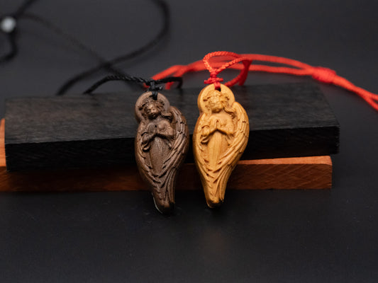 angle pendant,carve cute angle pendant,wood carving,carve pendant,wood pendant,engraved necklace,symbolize love, spirituality,protection