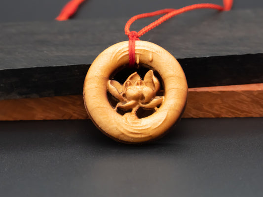 Lotus wood pendant,engraved necklace,carve lotus pendant,Exotic Wood Necklace,wood dragon necklace, symbolizes rebirth and purity