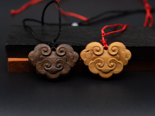 clouds necklace,clouds pendant,clouds jewelry,wood pendant,wood clouds pendant,wood carving,carve wooden pendant,pingansuo