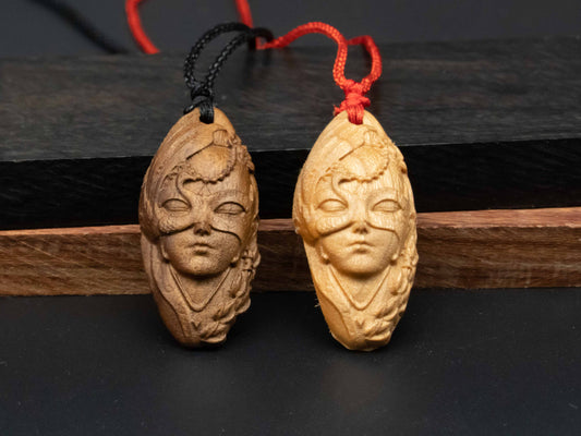 Peacock Girl pendant,wood carving,wood pendant,balck walnut wood,cherry wood,wooden pendant,sculpture relief