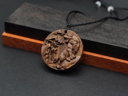 wood pendant,carve tiger pendant,engraved necklace,Tiger Birthday，strength, courage and leadership qualities，gift for him