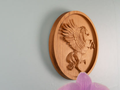 Wooden Pegasus Decor,Winged Horse，Wall decor,home decor,Woodsculpture ,Wood Wall Hanging, mean victory，success，inspiration and creativity