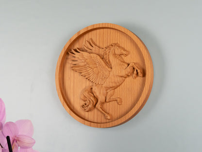 Wooden Pegasus Decor,Winged Horse，Wall decor,home decor,Woodsculpture ,Wood Wall Hanging, mean victory，success，inspiration and creativity