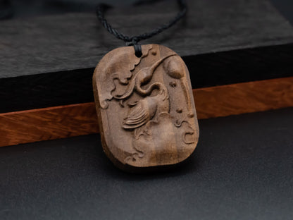 wood pendant,bird necklace,gift for her,carve cherry wood necklace,Egretta Garzetta Necklace