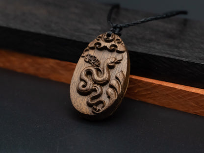 snake pendant,zodiac necklace,year of snake,engraved necklace,pendant necklace,animal Necklace,exotic wood necklace,