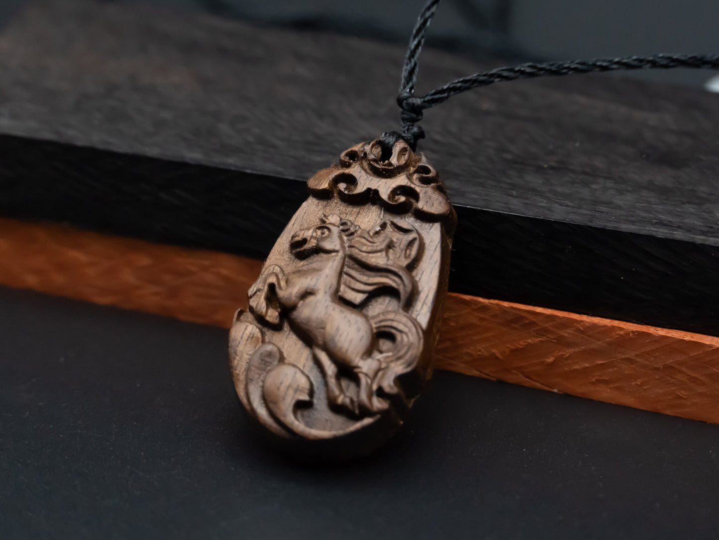 wood pendant,zodiac necklace,year of horse,engraved necklace,pendant necklace,animal Necklace,wood pendant