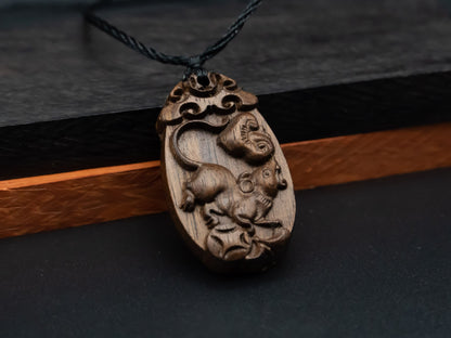 rat pendant necklace,wood pendant,engraved necklace,zodiac necklace,year of rat,pendant necklace,animal Necklace,exotic wood necklace