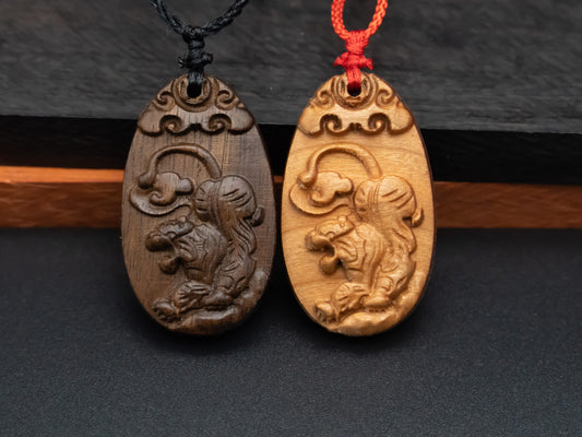 wood pendant,engraved necklace,zodiac necklace,year of tiger,pendant necklace,animal Necklace,exotic wood necklace