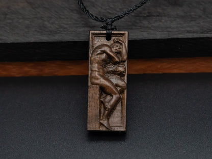 wood pendant,engraved necklace,unique Jewelry,pendant necklace,carve cherry wood  necklace