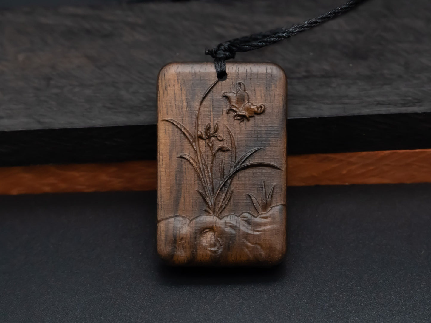 wood pendant,carve Orchids and Butterflies pendant,gift for her,carve wood necklace,means Beauty and Elegance