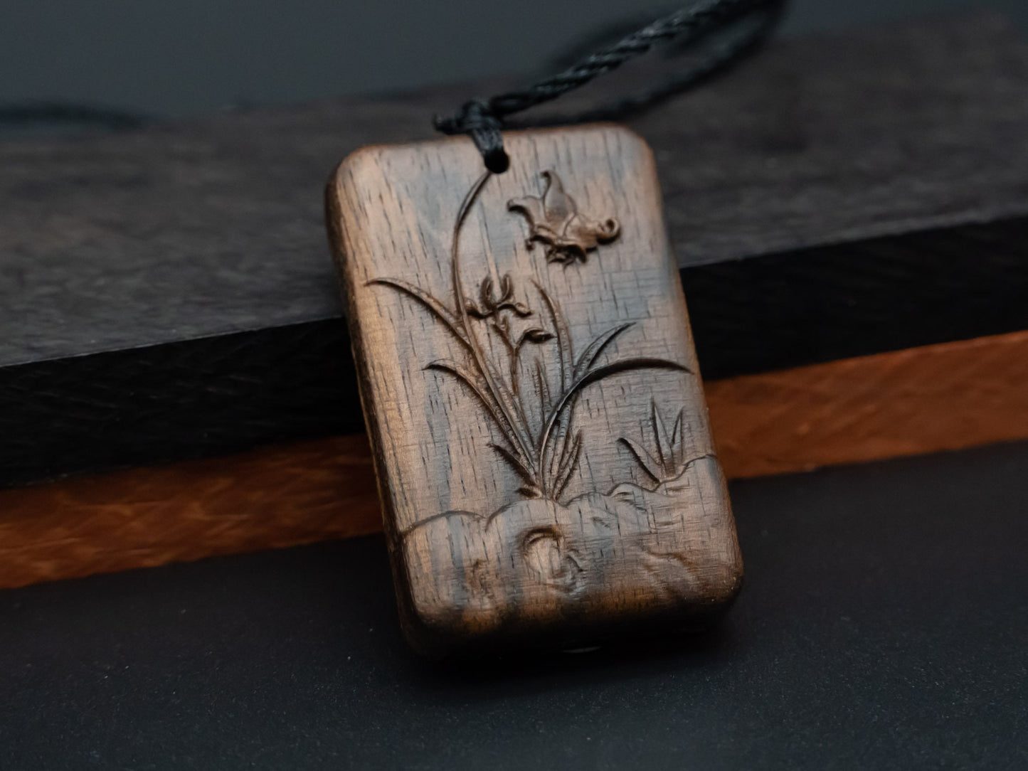 wood pendant,carve Orchids and Butterflies pendant,gift for her,carve wood necklace,means Beauty and Elegance