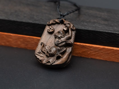 monkey pendant necklace,wood pendant,carve pendant,carve monkey pendant,carve wood necklace,Zodiac