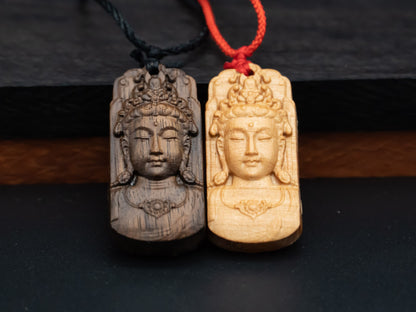 Avalokiteshvara pendant,Buddhism necklace,carve wood necklace,exotic wood necklace,meaning peace of mind, kindness