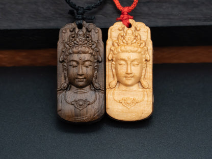 Avalokiteshvara pendant,Buddhism necklace,carve wood necklace,exotic wood necklace,meaning peace of mind, kindness