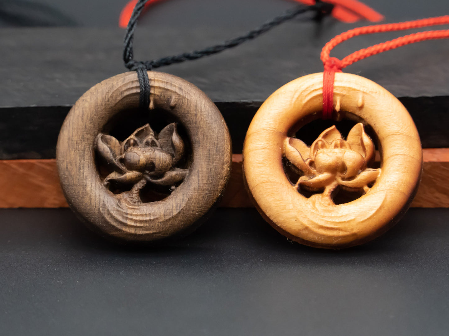 Lotus wood pendant,engraved necklace,carve lotus pendant,Exotic Wood Necklace,wood necklace, symbolizes rebirth and purity